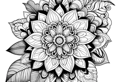 Kunstvolles Blumen-Mandala mit Blüte und Blättern (Kostenlos)
