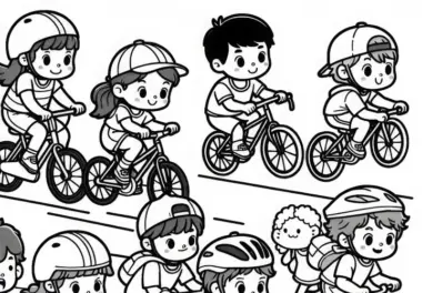 Kinder beim Fahrradrennen Ausmalvorlage kostenlos