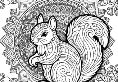 Eichhörnchen-Mandala komplex: Zum Ausmalen für Erwachsene (Gratis)