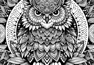 Spirituelles Eulen-Mandala komplex: Ausmalbild für Erwachsene (Gratis)