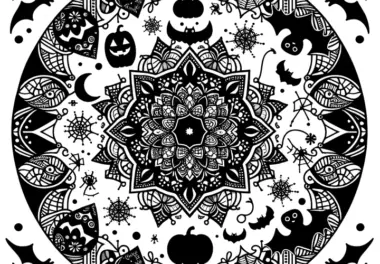 Halloween-Mandala: Mit Kürbissen und Fledermäusen zum Ausmalen für Erwachsene (Gratis)