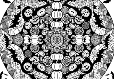Halloween-Mandala: Gestapelte Kürbisse zum Ausdrucken für Erwachsene (Kostenlos)