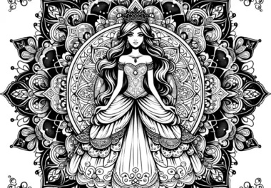 Zauberhaftes Prinzessin-Mandala komplex: Bild zum Ausdrucken (Kostenlos)
