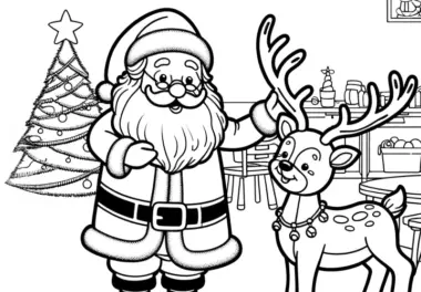 Rentier mit Weihnachtsmann: Ausmalbild