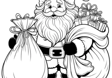Weihnachtsmann mit Geschenkesack: Ausmalbild gratis