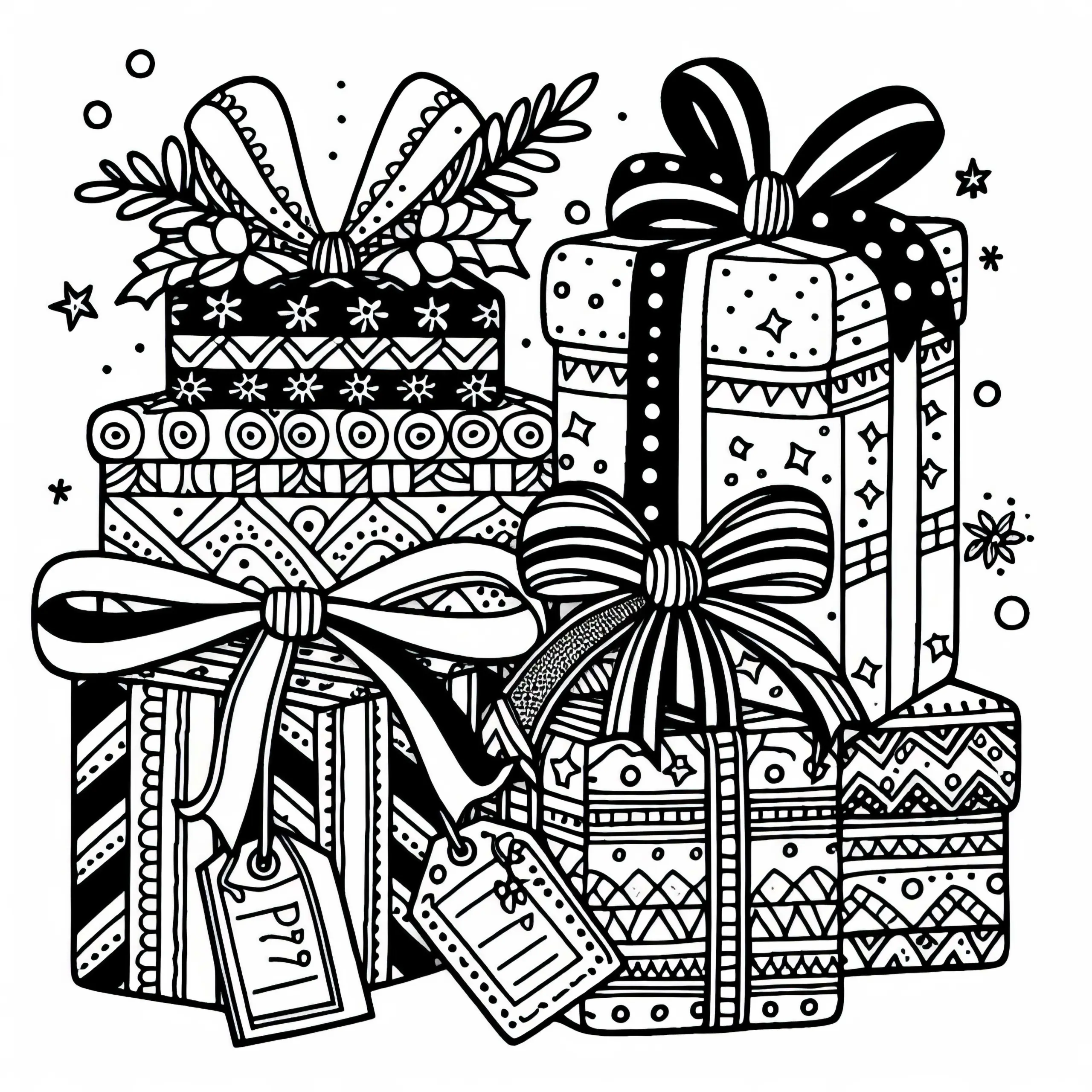 Geschenkpakete für den Adventskalender – Ausmalbild kostenlos herunterladen
