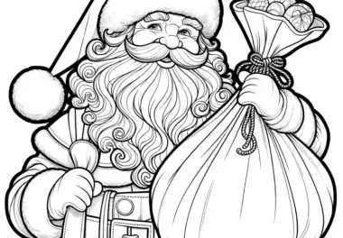 Lächelnder Weihnachtsmann mit Sack (kostenloses Ausmalbild)