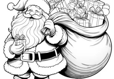 Weihnachtsmann mit Sack voller Geschenke: Ausmalbild kostenlos