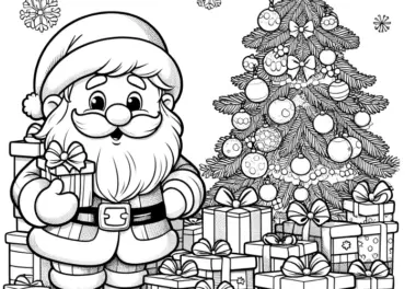 Weihnachtsmann und Tannenbaum: Bild zum Ausmalen