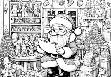 Weihnachtsmann mit vielen Geschenken: kostenloses Ausmalbild