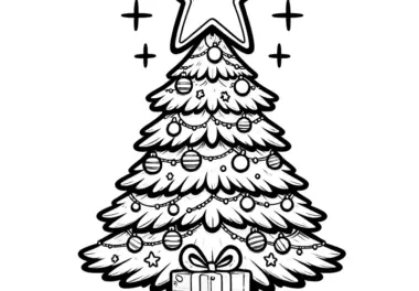 Weihnachtsbaum mit Stern zum Ausmalen & Drucken