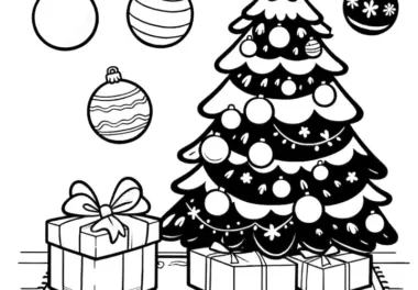 Weihnachtsbaumkugeln & Geschenke – Malvorlage