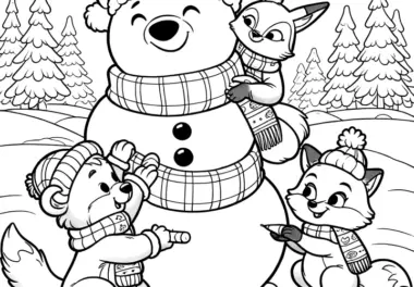 Schneebär in Winterlandschaft (Ausmalbild)