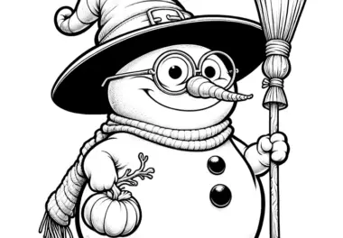 Schneemann-Hexer: Bild zum Ausmalen (gratis)