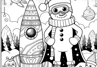 Schneemann, Rakete & Aliens – lustiges Ausmalbild