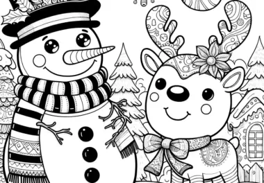 Schneemann & Rentier als gratis Ausmalbild
