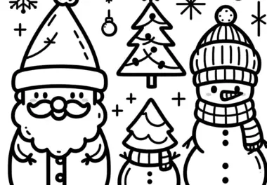 Einfache Malvorlage für Kinder: Schneemann & Weihnachtsmann