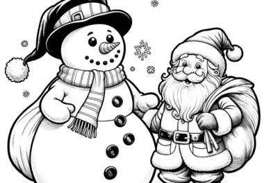 Schneemann & Weihnachtsmann als kostenlose Malvorlage