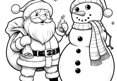 Schneemann & Weihnachtsmann: schönes Ausmalbild