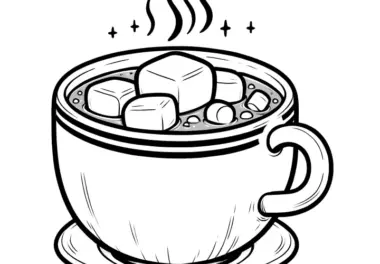 Heiße Schokolade mit Marshmallows – einfache Malvorlage