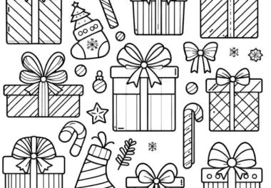 Viele Weihnachtsgeschenke: einfaches Ausmalbild