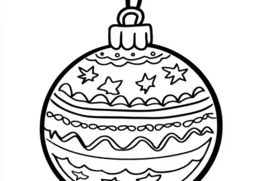 Weihnachtskugel mit Sternen & Mustern: einfaches Ausmalbild