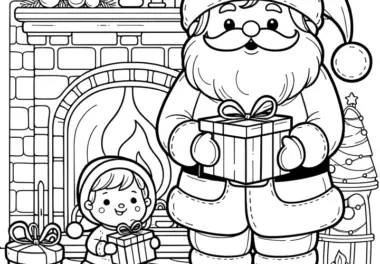 Weihnachtsmann am Kamin: Malvorlage für Kinder