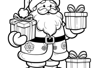 Ausmalbild Weihnachtsmann mit Geschenken