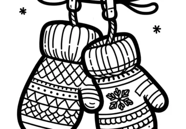 Handschuhe an der Leine: Weihnachtsmotiv zum Ausmalen