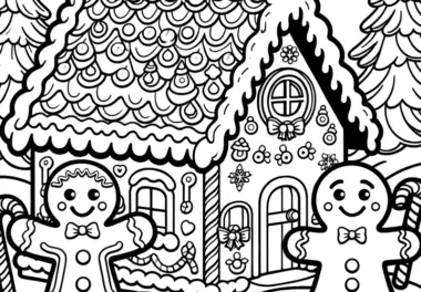 Lebkuchenhaus: kostenloses Ausmalbild