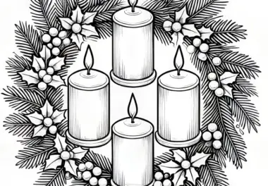Adventskerzen-Ausmalbild mit Adventskranz