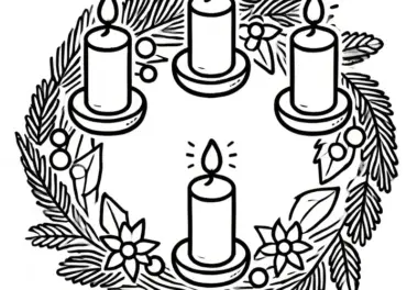 Adventskranz als einfaches Ausmalbild für Kinder