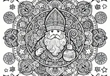 Nikolaus als Mandala-Malvorlage (kostenlos ausmalen)