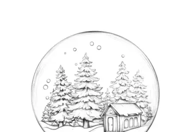 Schneekugel mit Winterlandschaft (Ausmalbild)