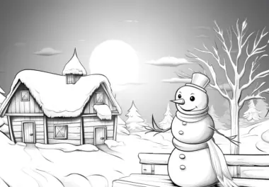Schneemann & Nachthimmel: Malvorlage mit Winterlandschaft