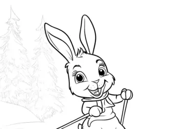Hase beim Skifahren: kostenlose Malvorlage