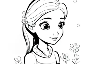 Junge Prinzessin mit Blumen – Gratis Ausmalbild