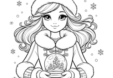 Prinzessin als Eiskönigin mit Schneekugel (Ausmalbild)