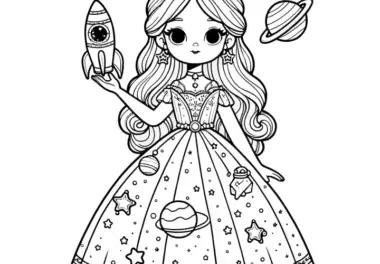 Bild zum Download: Prinzessin mit Rakete im Planetenkleid