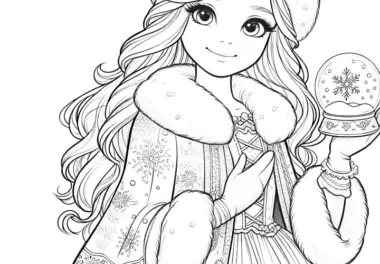 Hübsche Prinzessin mit Wintermantel und Schneekugel (zum Download)