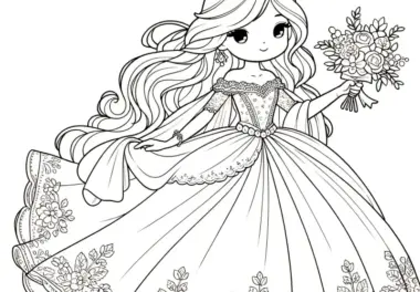 Fröhliche Prinzessin im Blumenkleid mit Blumenstrauß (Kostenlos)