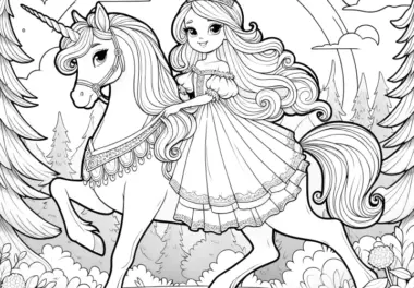 Zauberhafte Prinzessin reitet auf anmutigem Einhorn