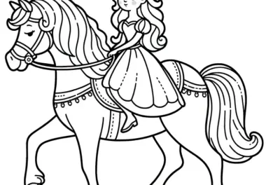 Kleine Prinzessin auf Pferd: Einfache Ausmalbilder für Kinder