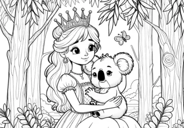 Sitzende Prinzessin im Dschungel mit Koala auf dem Arm (Gratis)