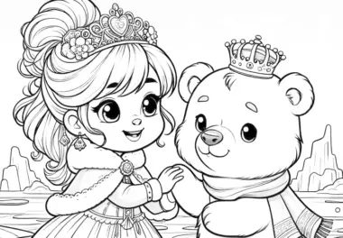 Süße Prinzessin mit Teddybär zum Ausmalen: Schön und niedlich (Gratis)