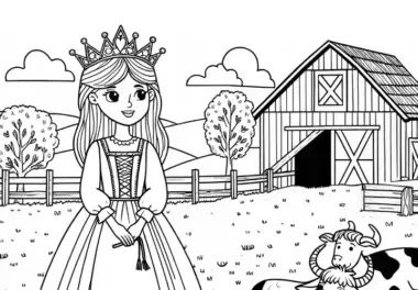 Prinzessin auf dem Bauernhof: Ausmalbild zum Download (Kostenlos)