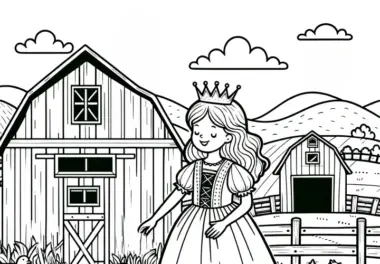 Fröhliche Prinzessin auf dem Bauernhof: Einfache Malvorlage zum Download (Gratis)