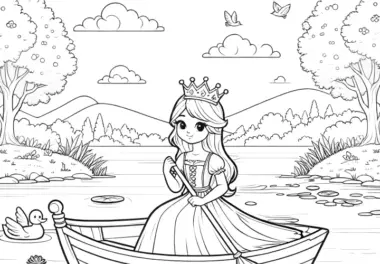 Prinzessin im Ruderboot in märchenhafter Landschaft (Gratis)