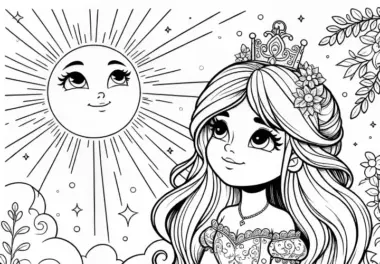 Wunderschöne Prinzessin Sonne (Gratis Malvorlage zum Ausdrucken)