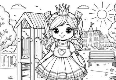 Kleine Prinzessin auf dem Spielplatz – Ausmalbild kostenlos